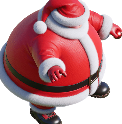 Santa gearing up to throw a snowball, viewed from above and facing forward Single Game Texture. In-Game asset. 2d. Blank background. High contrast. No shadows.