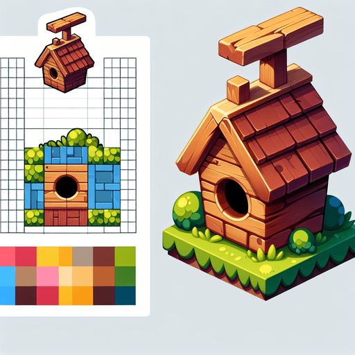 Make a cartoon-style birdhouse obstacle for a helicopter game. The birdhouse should have a wood texture, a circular hole, a tiny roof, and bright colors. Optionally add a little cartoon bird peeking out..
Single Game Texture.  In-Game asset.  2d.  Blank background.  High contrast.  No shadows