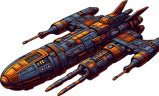 space ship.
Single Game Texture. In-Game asset. 2d. Blank background. High contrast. No shadows.