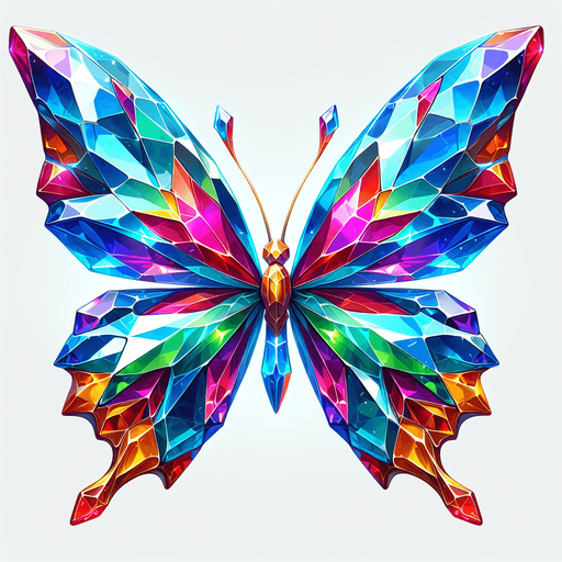 buttorfly，crystal.
Single Game Texture. In-Game asset. 2d. Blank background. High contrast. No shadows.