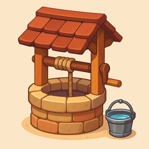 Un pozo con una cubeta llena de agua.
In-Game asset.  No shadows