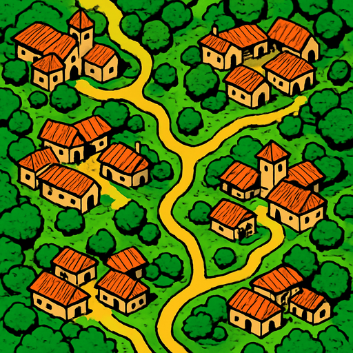 Aldeas, ocupar toda la imagen, visto desde arriba.
In-Game asset.  2d.  High contrast.  No shadows