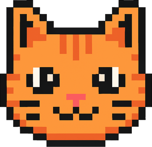 pixel art 2D cat head.
In-Game asset.  2d.  High contrast.  No shadows