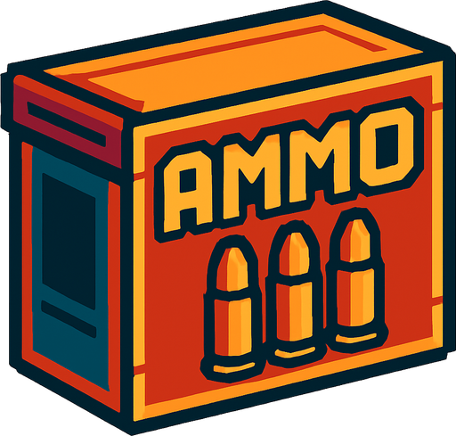 Caja de munición de colores retro pixelart.
In-Game asset.  2d.  High contrast.  No shadows