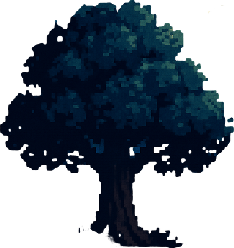 Pixel art de árbol pero de noche.
In-Game asset.  2d.  High contrast.  No shadows