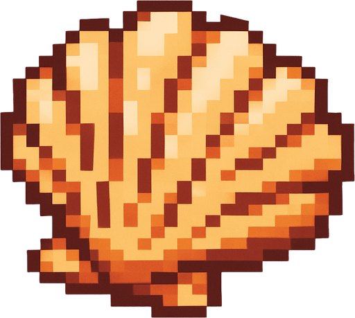 seashell, pixelart.
In-Game asset.  2d.  High contrast.  No shadows
