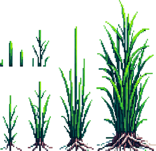 pixelart of a single tall grass stem.
2d sprite, white background