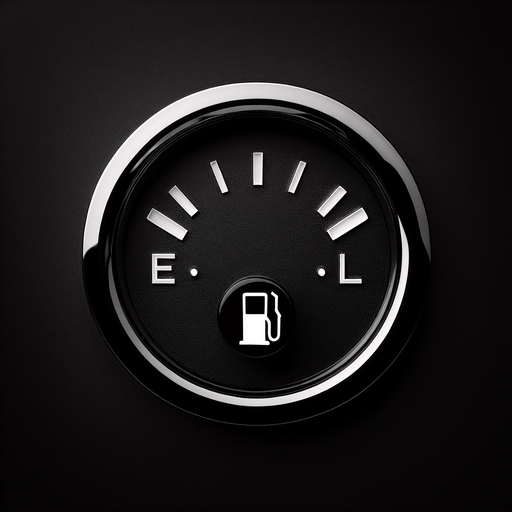 Black fuelindicator no-gauge, with chrome round frame, white levelindicators, front view.