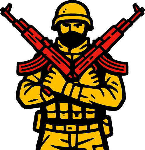 soldier with 2 kate ak47 in his hand.
In-Game asset.  2d.  High contrast.  No shadows