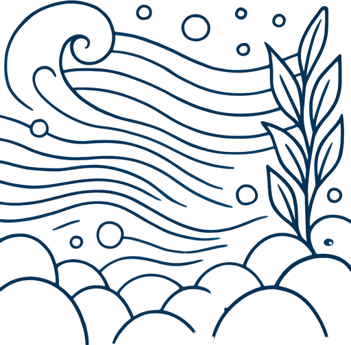 Crea la parte inversa de una carta que representa el elemento agua, no debe tener texto ni espacio vacío, deben ser corrientes de agua y rocas en la parte inferior