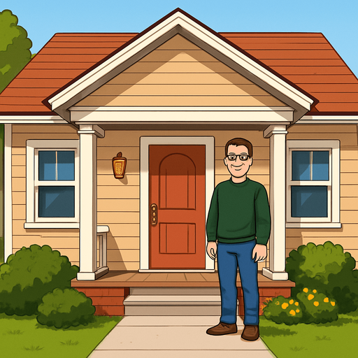 A realistic sweet home with owner.
In-Game asset.  2d.  High contrast.  No shadows