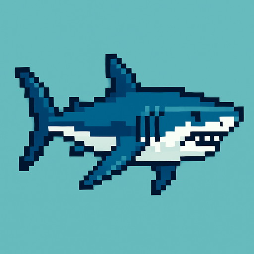 realistic pixel shark.
In-Game asset.  2d.  High contrast.  No shadows