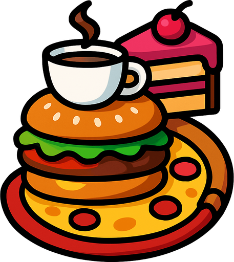ultraburgerpizzacafecake.
In-Game asset.  2d.  High contrast.  No shadows