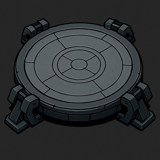 steel platform, circular, sci-fi, metal, locking feet on outside, top-down.
In-Game asset.  2d.  High contrast.  No shadows