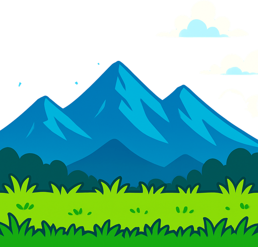 game background with grass at the bottom and sky and mountains at the back.
In-Game asset.  2d.  High contrast.  No shadows