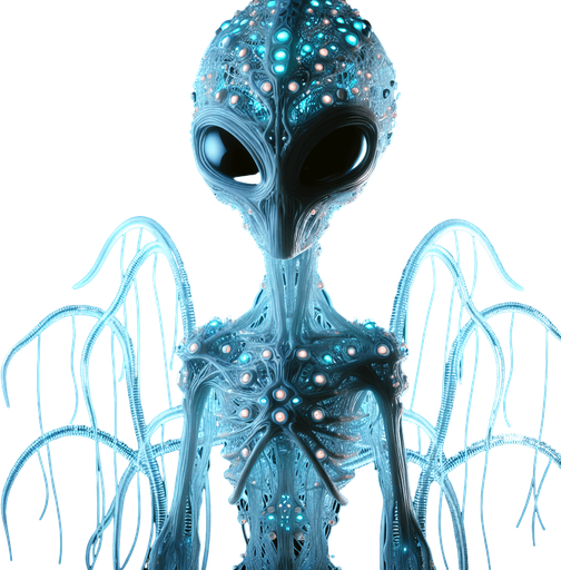 A single alien.
Single Game Texture. In-Game asset. 2d. Blank background. High contrast. No shadows.