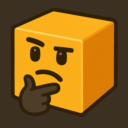 The cube of this game should look like it's thinking and its color should stay the same, it should have no feet or hands and its face should look like 3D..
In-Game asset.  2d.  High contrast.  No shadows