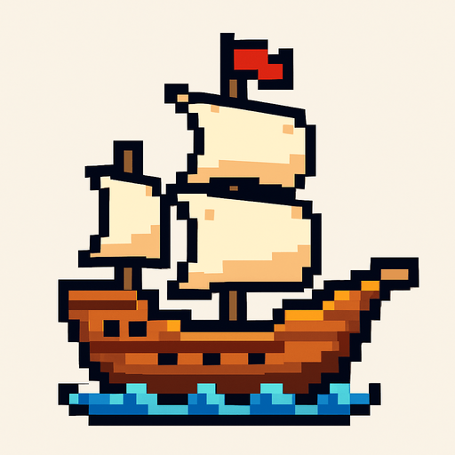barco de pixeles.
In-Game asset.  2d.  High contrast.  No shadows