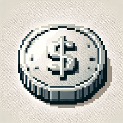 perspective of a basic silver coin with a dollar sign ‘$’....
video game sprite