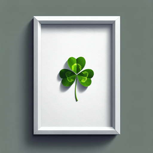 3 leaf clover in a white paper-card with rounded corners, front view.