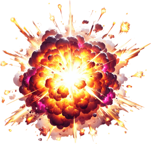 explosion.
Single Game Texture.  In-Game asset.  2d.  Blank background.  High contrast.  No shadows