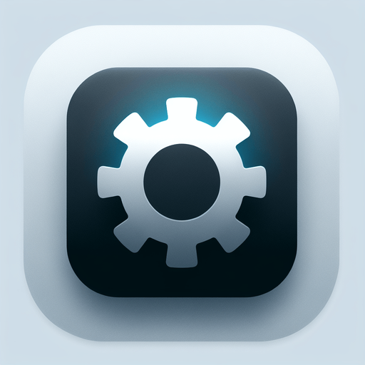 A square app store icon with rounded edges, designed for a Settings app. The icon features a simple gear symbol in the center, cleanly outlined with smooth lines. The background is a gradient of grey to dark blue, with a subtle glow around the gear, maintaining a modern and minimalistic aesthetic..
Single Game Texture. In-Game asset. 2d. Blank background. High contrast. No shadows.