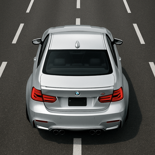 A realistic 2D render of a BMW M3 viewed from a slight rear top angle, perfectly aligned and driving straight forward on a clean 3-lane asphalt road with dashed white lane markings. The car is centered, facing directly ahead with no turn, showing only the top and back clearly. No visible driver. Daylight scene.
In-Game asset.  2d.  High contrast.  No shadows.
In-Game asset.  2d.  High contrast.  No shadows.
In-Game asset.  2d.  High contrast.  No shadows.
In-Game asset.  2d.  High contrast.  No shadows.
In-Game asset.  2d.  High contrast.  No shadows