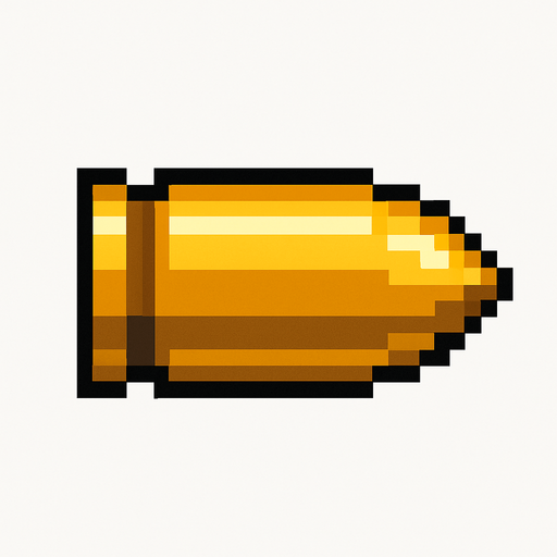 Genera una imagen de una bala pixel.
In-Game asset.  2d.  High contrast.  No shadows