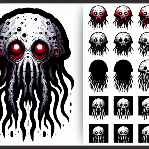 korkunç denizanası.
Single Game Texture.  In-Game asset.  2d.  Blank background.  High contrast.  No shadows