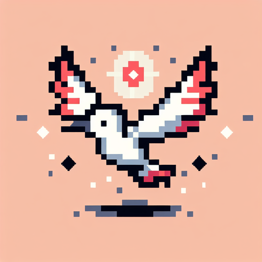 pixel art simple flying bird.
Single Game Texture. In-Game asset. 2d. Blank background. High contrast. No shadows.