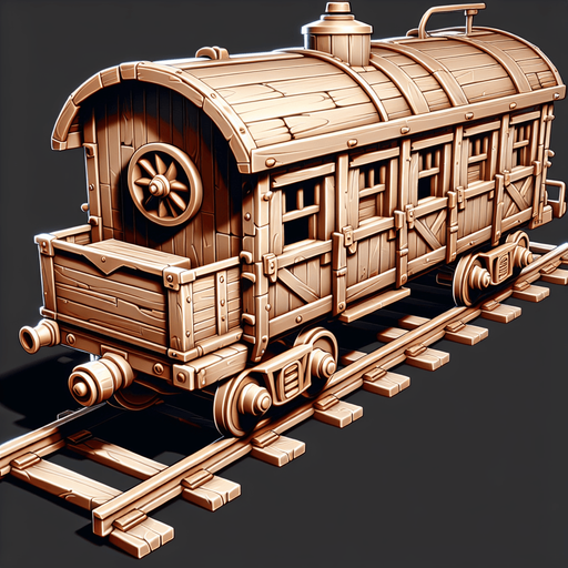 western toy train wagon side profile.
Single Game Texture. In-Game asset. 2d. Blank background. High contrast. No shadows.