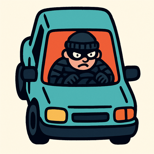 kuş bakışı İçinde hırsız olan araba.
In-Game asset.  2d.  High contrast.  No shadows