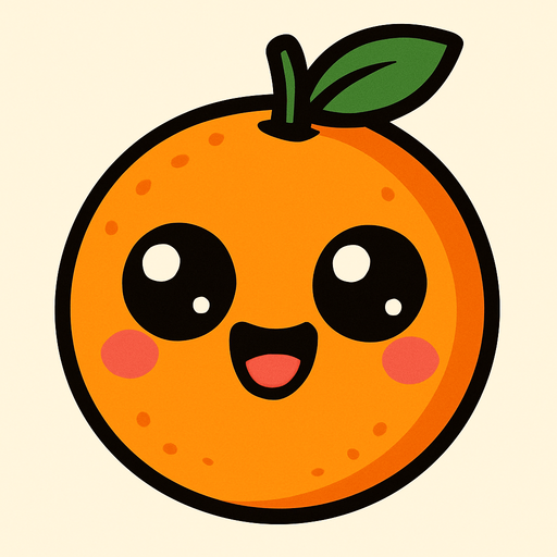 Naranja Circular Fruta con ojos lindos.
In-Game asset.  2d.  High contrast.  No shadows. Cartoon.