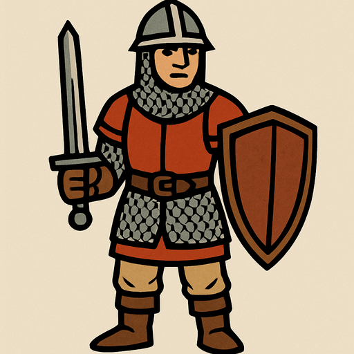 medieval soldier.
In-Game asset.  2d.  High contrast.  No shadows
