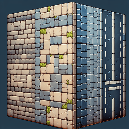 Una calle.
Single Game Texture.  In-Game asset.  2d.  Blank background.  High contrast.  No shadows