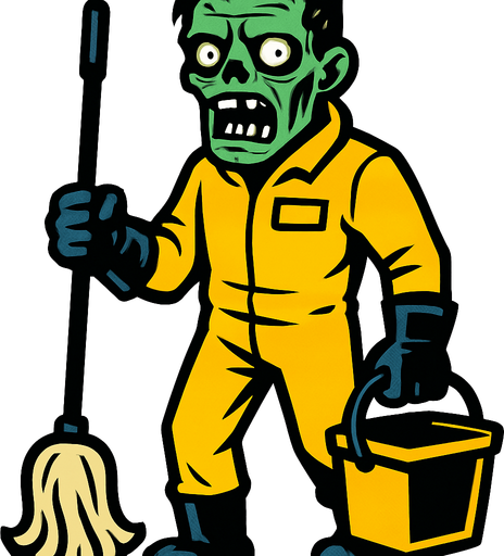 Un zombie con un traje de limpieza.
In-Game asset.  2d.  High contrast.  No shadows