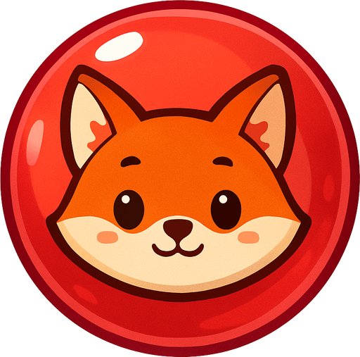 A glossy red bubble with a cute fox face inside, cartoon style, 2D mobile game asset, white background.
In-Game asset.  2d.  High contrast.  No shadows