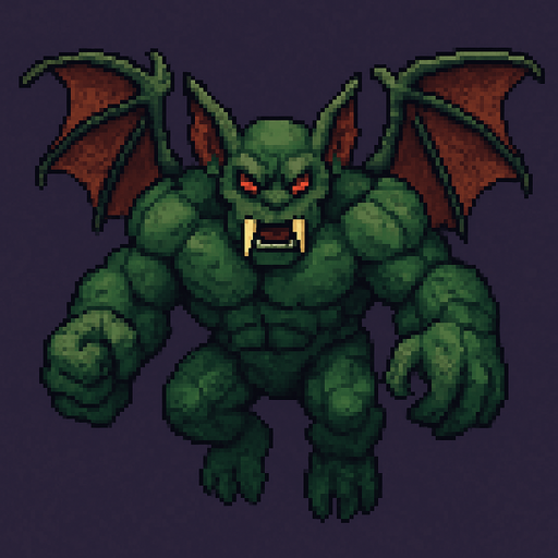 Sprite de monstro voador inspirado em Vampiros, Hulk Golem e morcegos.
