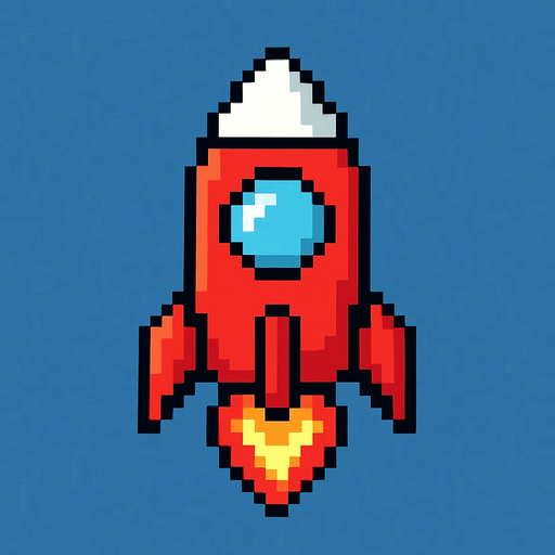 2d pixel art rocket.
In-Game asset.  2d.  High contrast.  No shadows