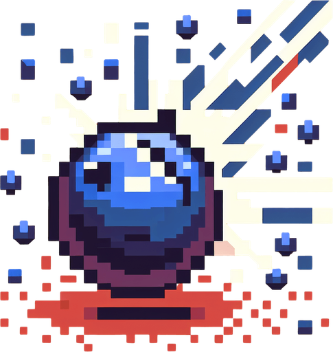 8-bit pixelated isometric blueberry projectile.
Single Game Texture. In-Game asset. 2d. Blank background. High contrast. No shadows.