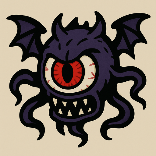 2d mysterious and scary flying eye character's head.
In-Game asset.  2d.  High contrast.  No shadows