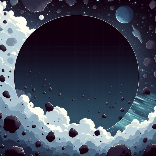 A background image of asteroids in space
Single Game Texture. In-Game asset. 2d. Blank background. High contrast. No shadows.