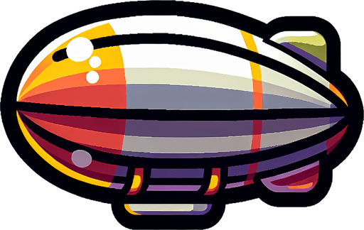 Дирижабль, мультяшный.
Single Game Texture.  In-Game asset.  2d.  Blank background.  High contrast.  No shadows
