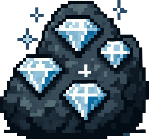 roca gris oscuro con diamantes.
In-Game asset.  2d.  High contrast.  No shadows. pixelart