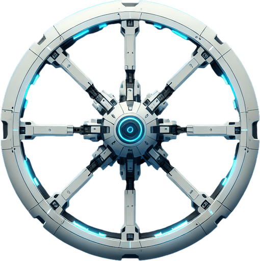 Battle drone, circular. White with blue glowing highlights. Birds Eye view from overhead. Cyberpunk. Simple shapes..
Single Game Texture. In-Game asset. 2d. Blank background. High contrast. No shadows.