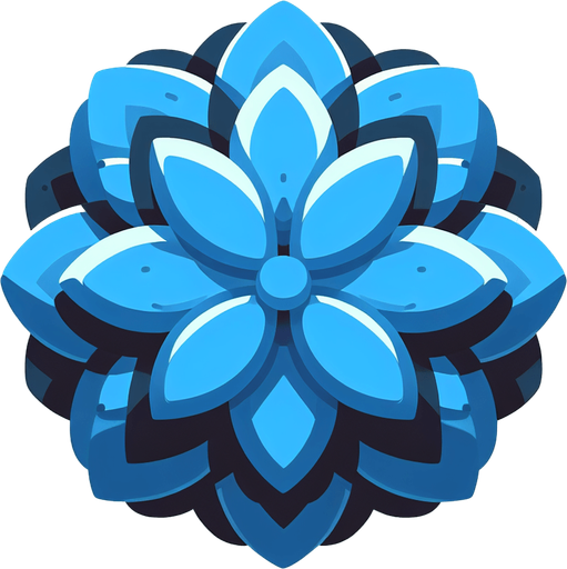 A large blue round flower. Top down view.
Single Game Texture. In-Game asset. 2d. Blank background. High contrast. No shadows.