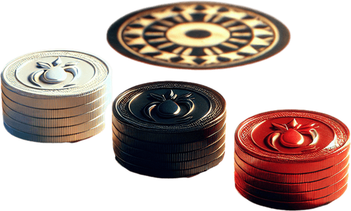 White Coins: Smooth white with subtle shadows.

Black Coins: Matte black with light edges for visibility.

Red Queen Coin: Slightly larger or shinier with a glossy red finish.


All assets should be around 30–40 pixels in diameter.

Assets should look good on a wooden-style carrom board..
Single Game Texture.  In-Game asset.  2d.  Blank background.  High contrast.  No shadows
