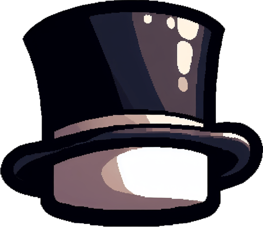 A top hat. Side profile. Cartoon.
Single Game Texture.  In-Game asset.  2d.  Blank background.  High contrast.  No shadows