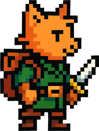 cat human, pixel art, half, adventurer.
In-Game asset.  2d.  High contrast.  No shadows
