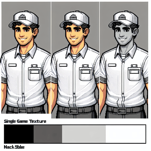 fast food employee.
Single Game Texture.  In-Game asset.  2d.  Blank background.  High contrast.  No shadows